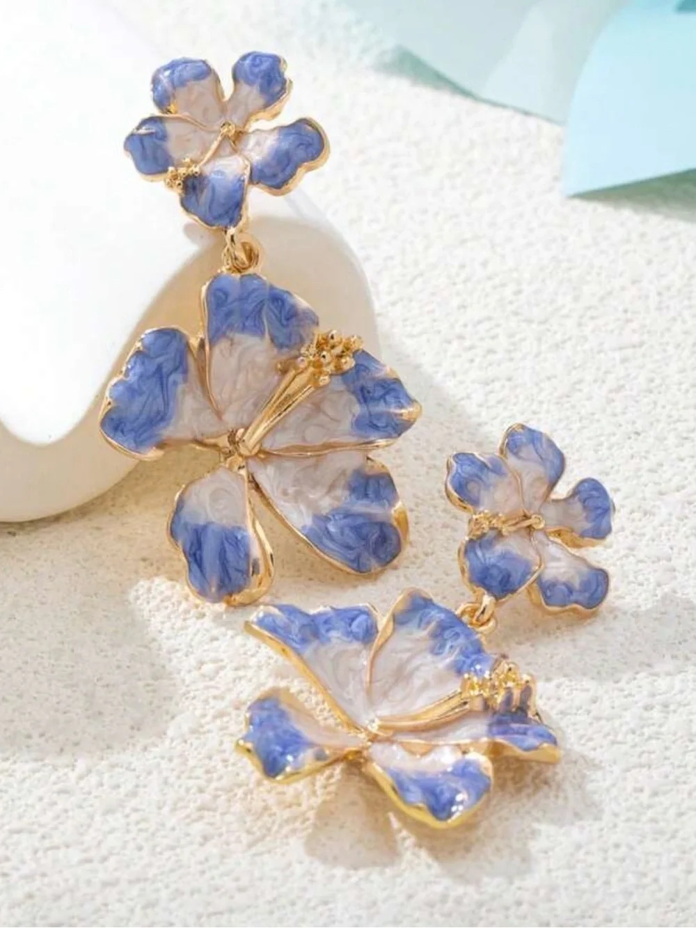 Blue Floral Drop Earrings - Women Jewelry
